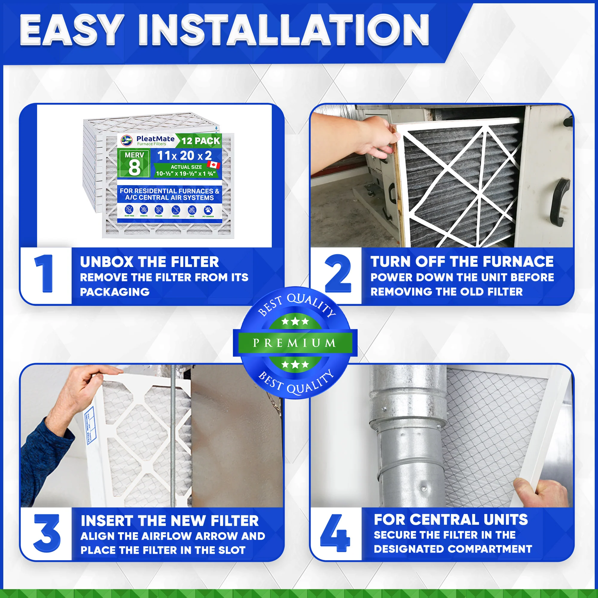 11x20x2 Furnace Filter MERV 8 Pleated Filters. Case of 12 - Image 6