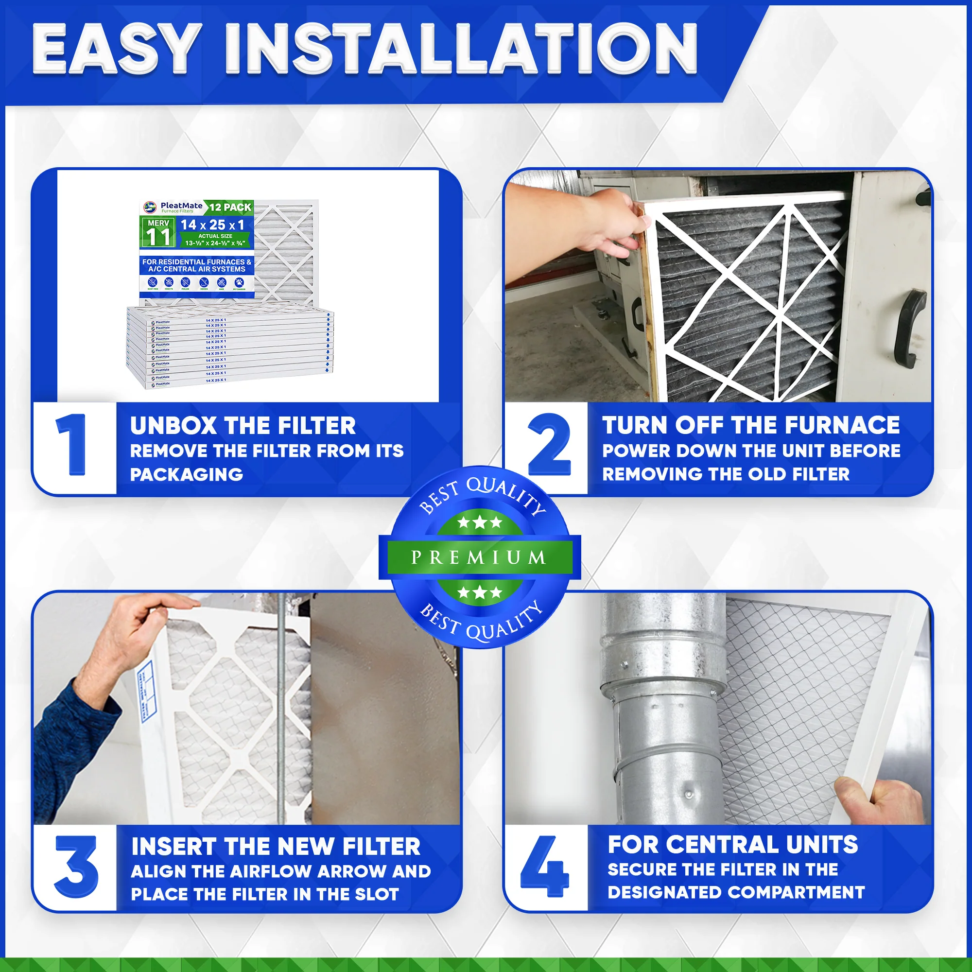 14x25x1 Furnace Filter MERV 11 Pleated Filters. Case of 12 - Image 4