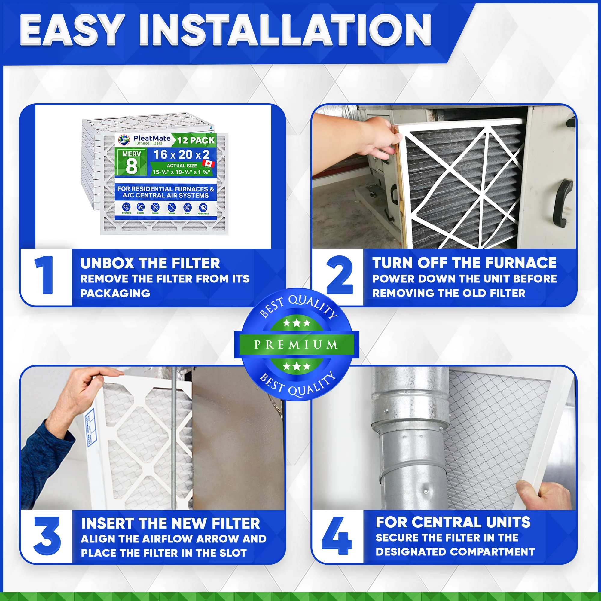 16x20x2 Furnace Filter MERV 8 Pleated Filters. Case of 12 - Image 6