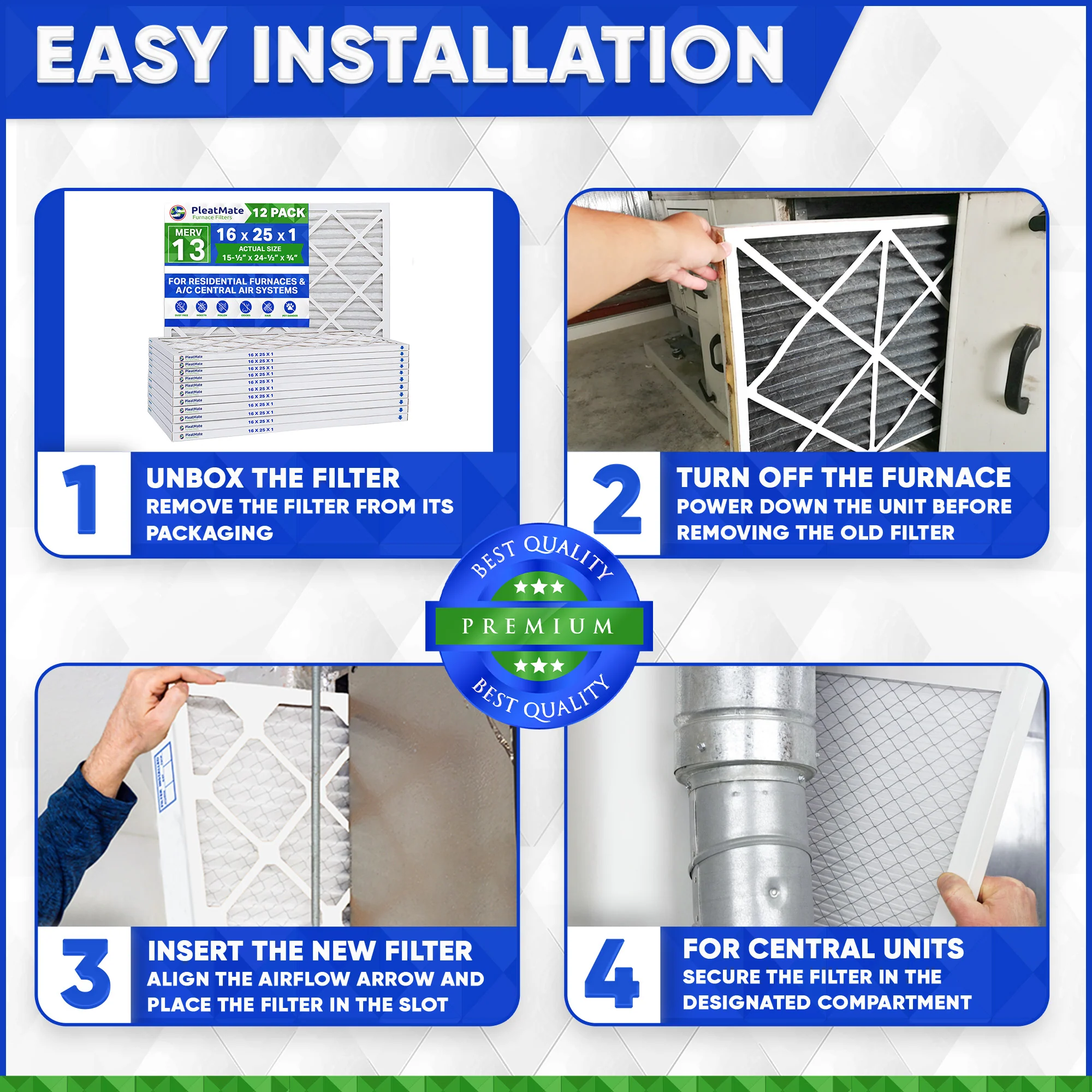 16x25x1 MERV 13 Furnace Air Filter, Pleated Material. Case of 12 - Image 4