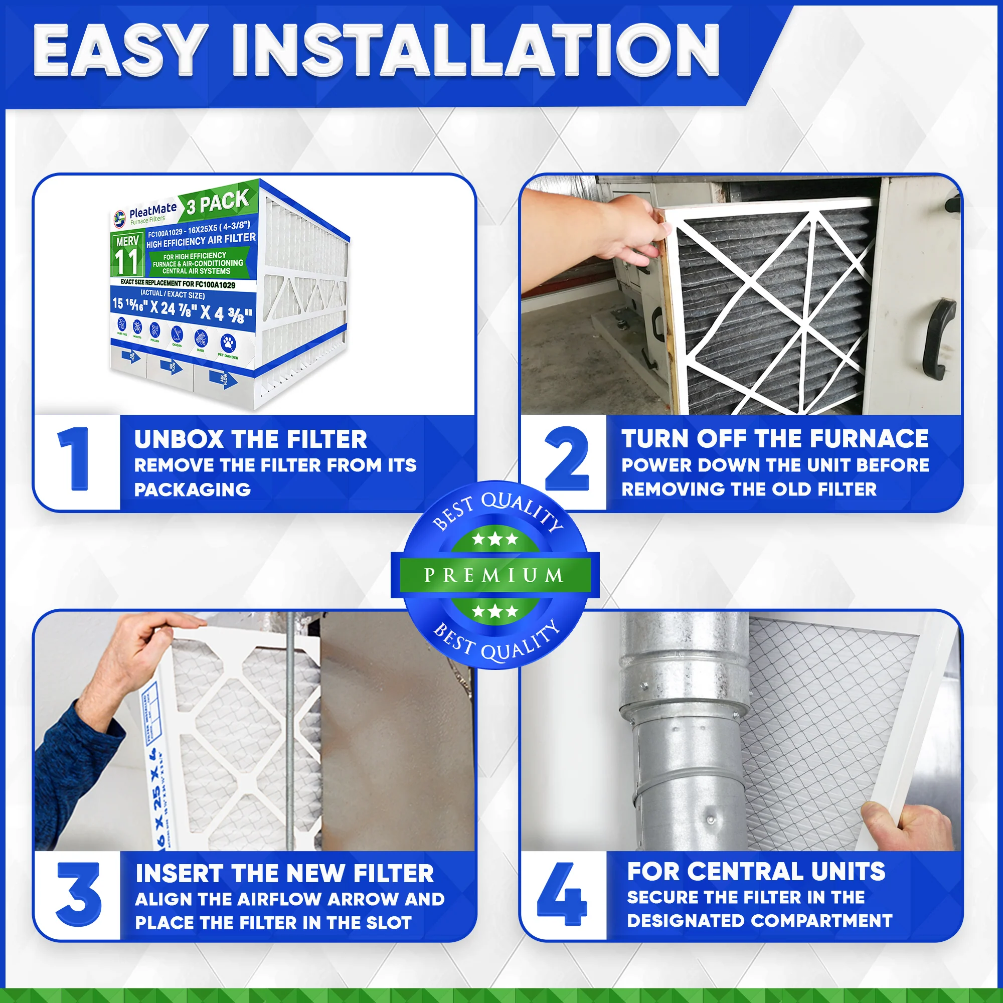 Honeywell 16x25 Model FC100A1029 MERV 11. Actual Size 15 15/16" x 24 7/8" x 4 3/8." Case of 3 Made by Furnace Filters.Ca - Image 6