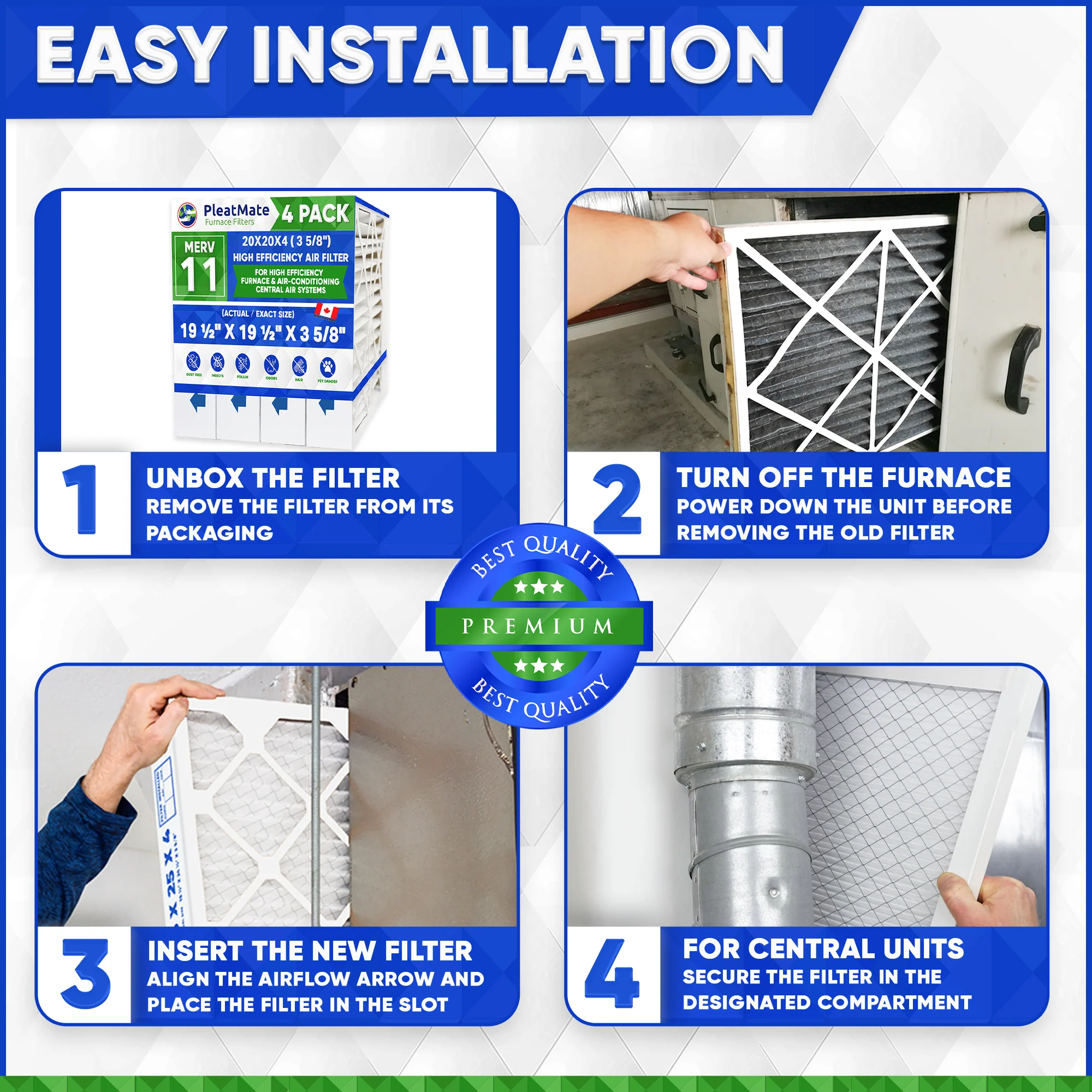 20x20x4 Furnace Filter 20 x 20 x 3.68" MERV 11 Rated Pleated Filters. Case of 4 - Image 6
