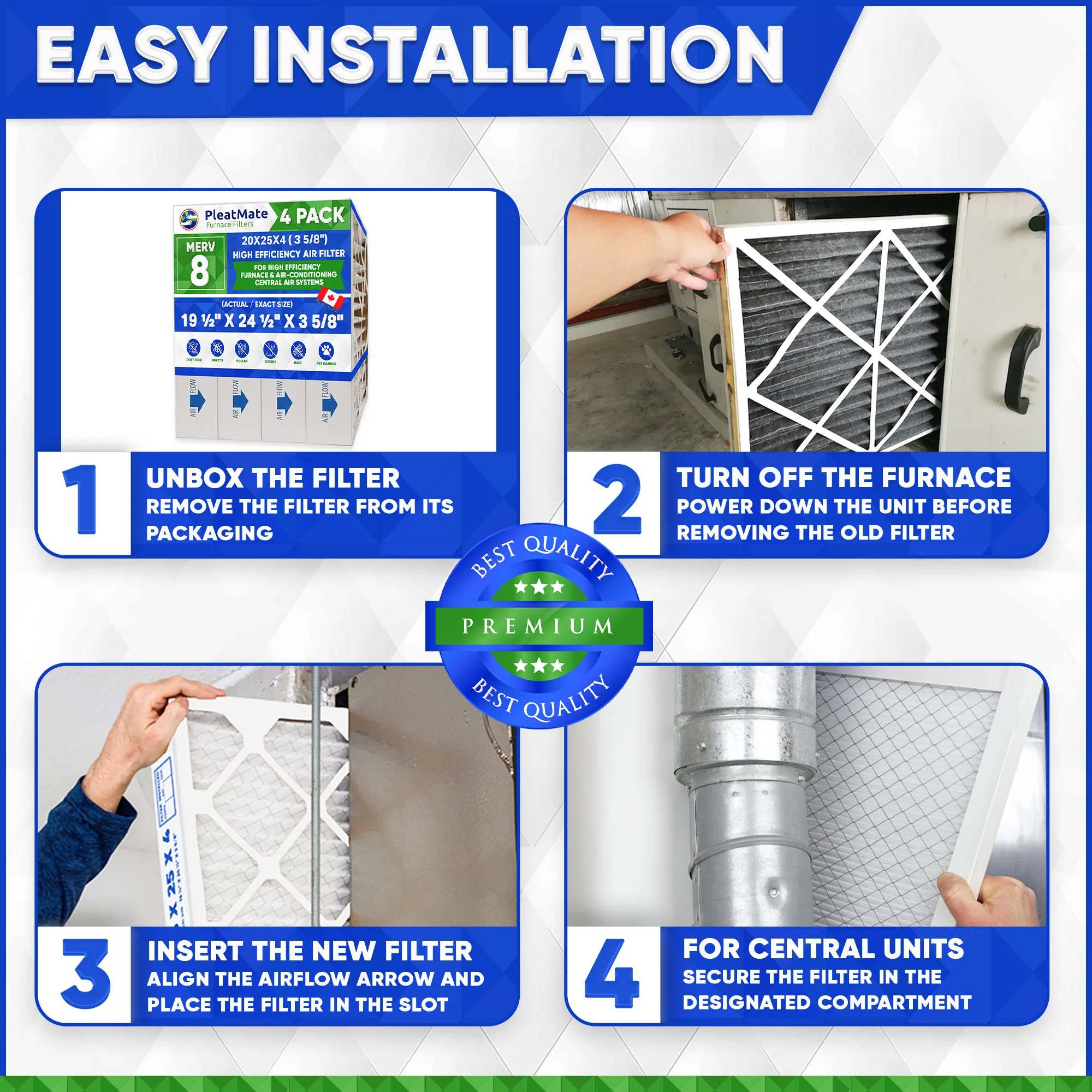 20x25x4 Furnace Filter MERV 8 Pleated Filters. Case of 4 - Image 6