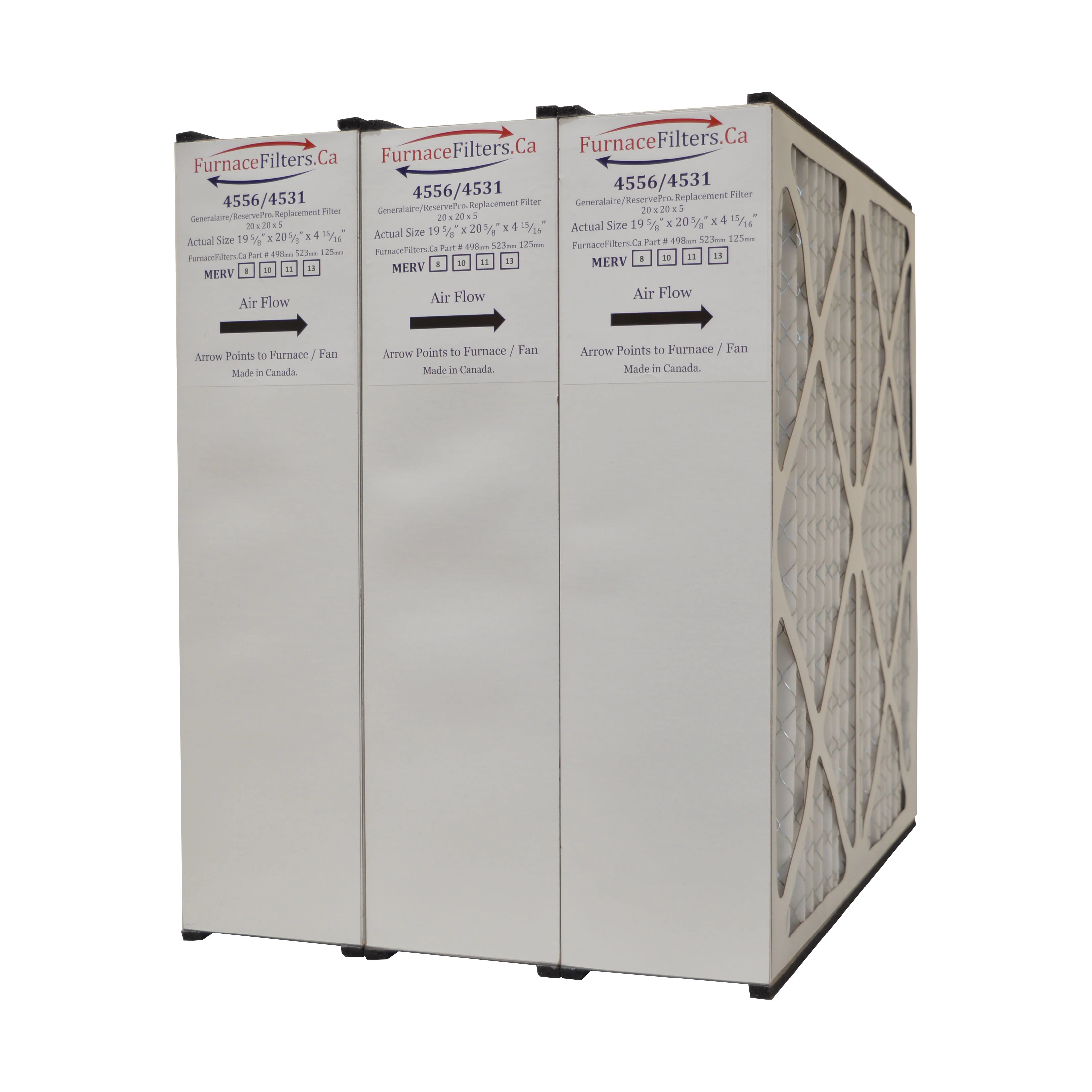 Generalaire 20x20x5 Part 4556 / 4531 Actual Size 19 5/8" x 20 5/8" x 4 15/16" With Foam Gaskets, MERV 10. Case of 3 Made in Canada by FurnaceFilters.Ca