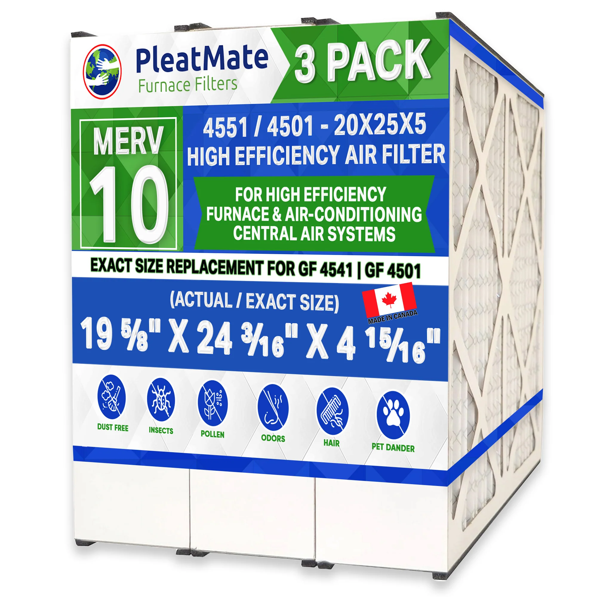 Generalaire 4501 Furnace Filter MERV 10 GF 4551 Mac 2000 Replacement 20x25x5. Case of 3 Made in Canada by Furnace Filters.Ca