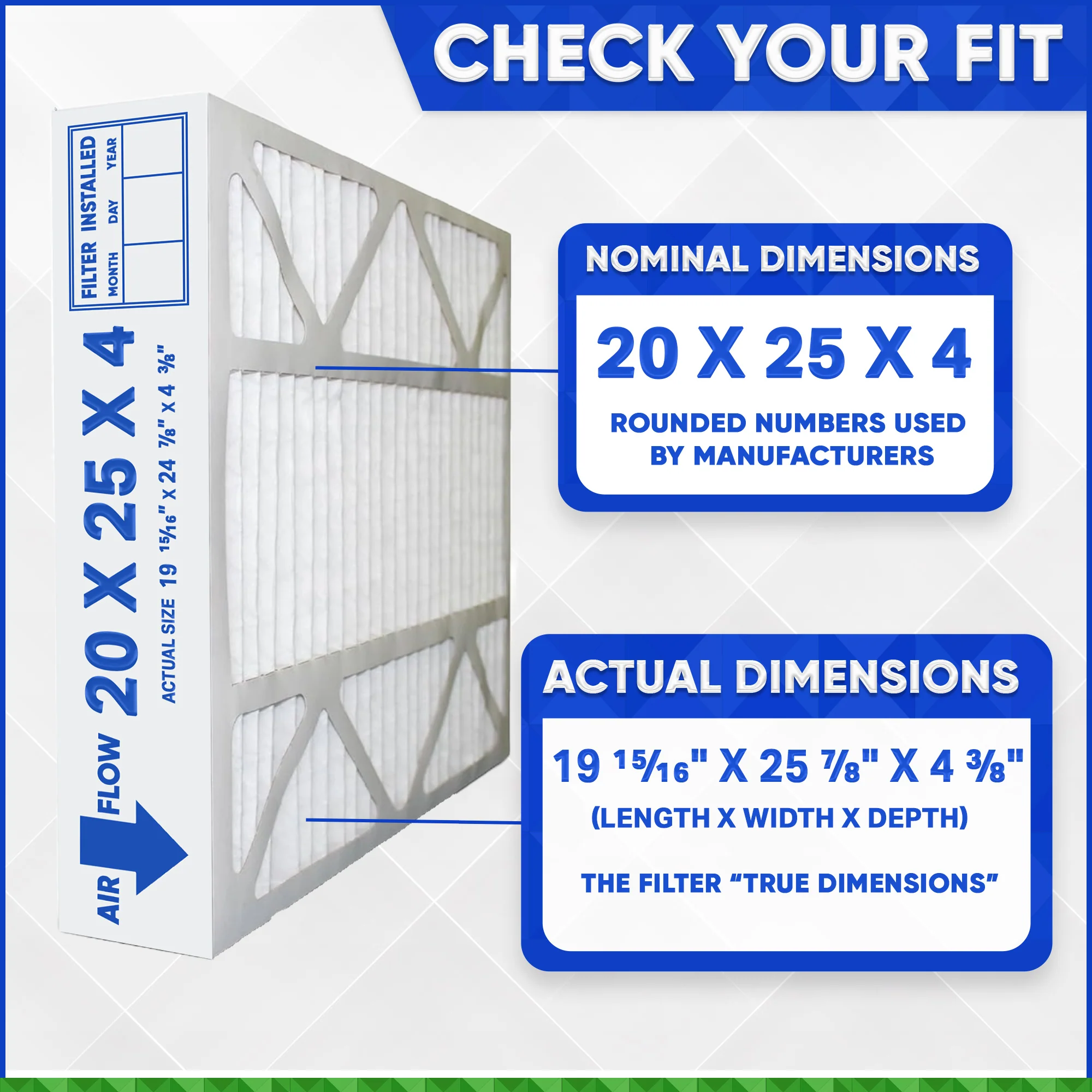 Honeywell 20x25x4 Furnace Filter Model # FC100A1037 MERV 11. Actual Size 19 15/16 x 24 7/8 x 4 3/8. Made in Canada by Furnace Filters.Ca Pkg. of 3 - Image 3