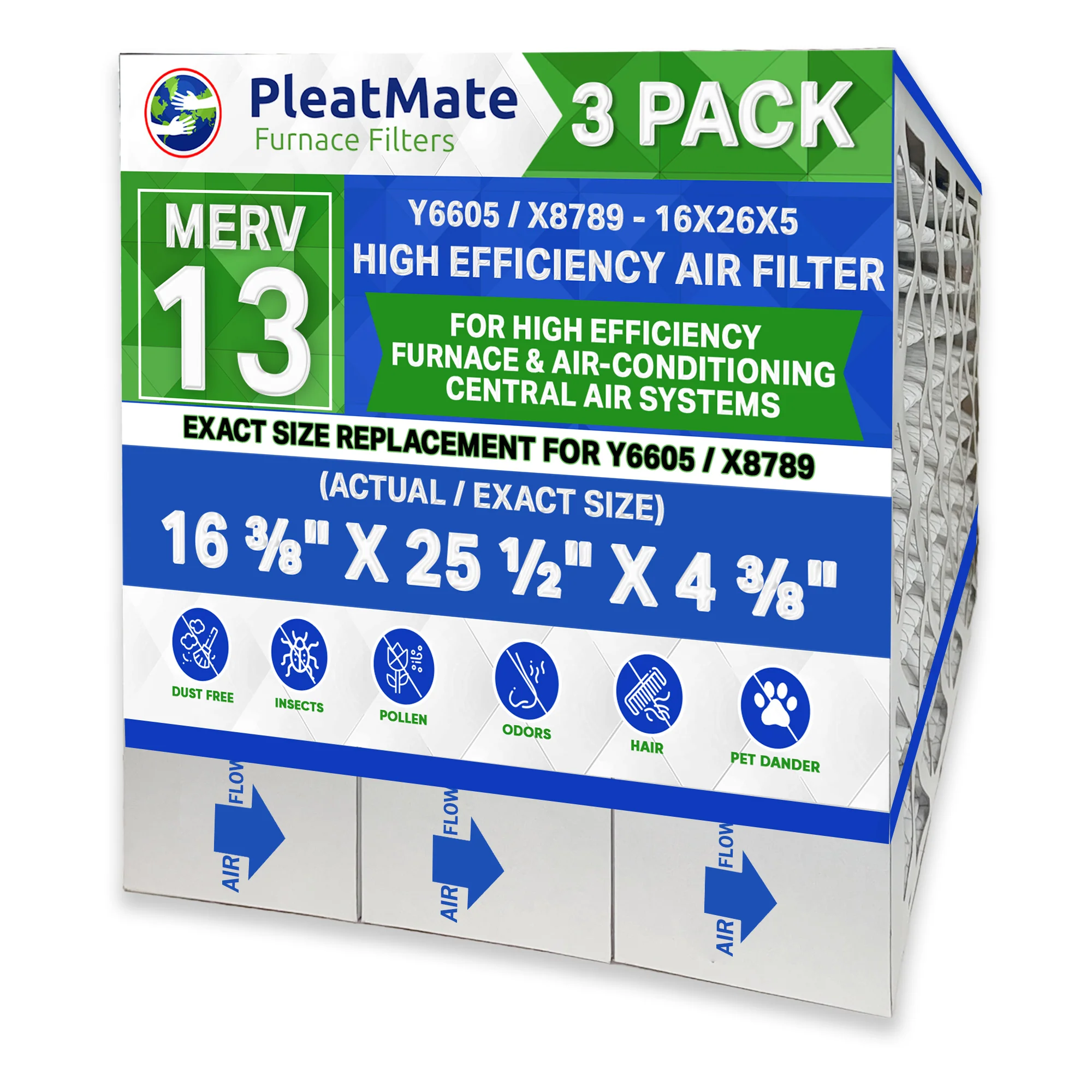 Lennox X8789 Furnace Filter 16x26x5 Aftermarket Size Replacement for Lennox Healthy Climate PC016-28 PureAir Air Cleaner. Case of 3