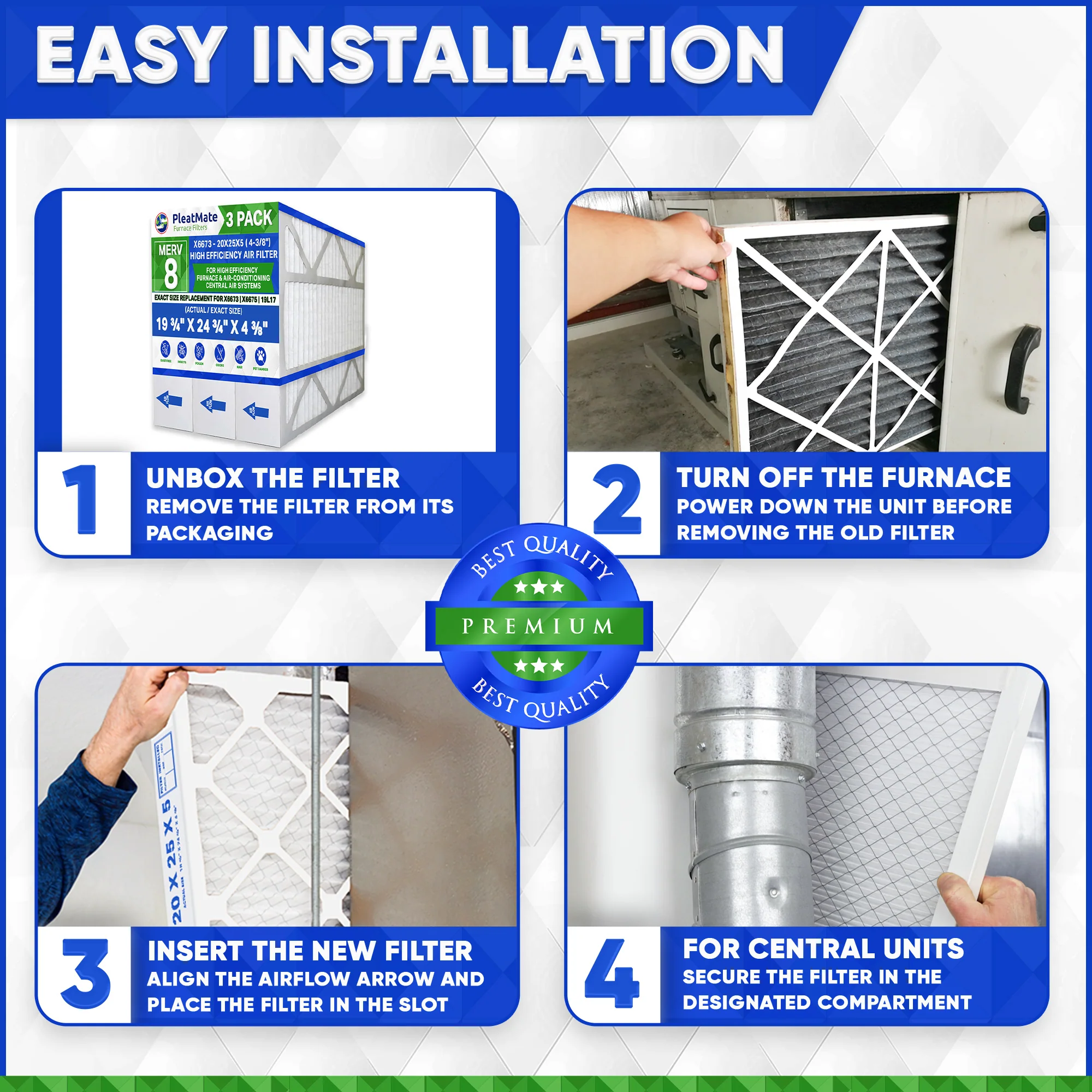 Lennox X6673 20x25x5 MERV 8 Replacement. Actual Size 19 3/4" x 24 3/4" x 4 3/8." Made in Canada by Furnace Filters.Ca Pkg. of 3 - Image 6