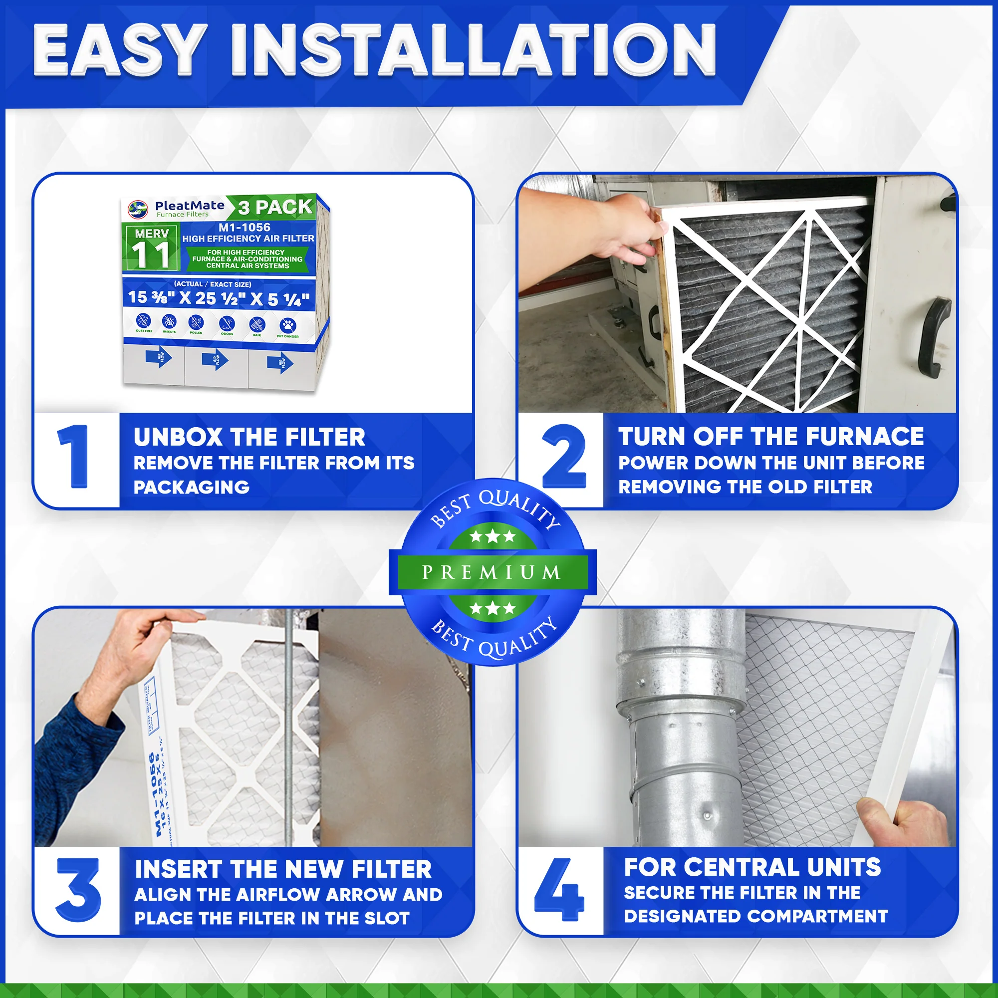 M1-1056 MERV 10 Replacement Filter. Actual Size 15 3/8" x 25 1/2" x 5 1/4." Case of 3 by Furnace Filters.Ca - Image 4