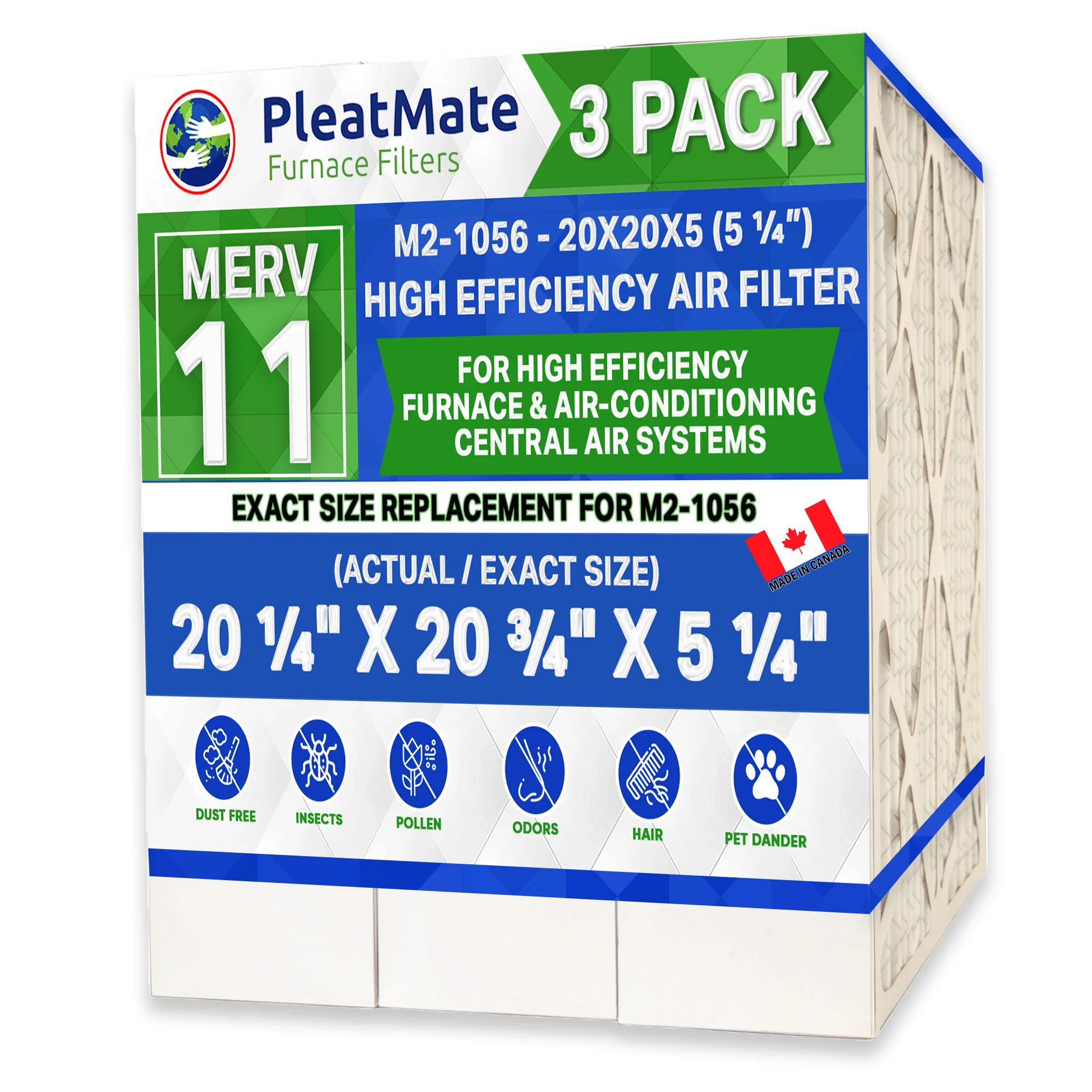 M2-1056 MERV 11 Aftermarket. Actual Size 20 1/4" x 20 3/4" x 5 1/4". Case of 3