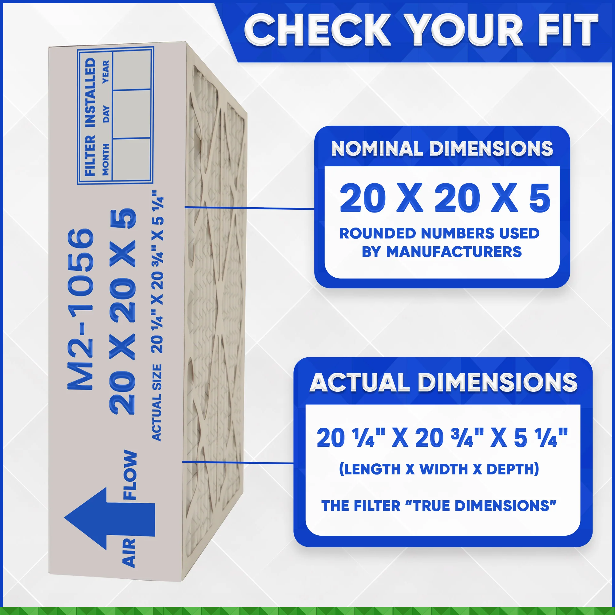 M2-1056 MERV 11 Aftermarket. Actual Size 20 1/4" x 20 3/4" x 5 1/4". Case of 3 - Image 2
