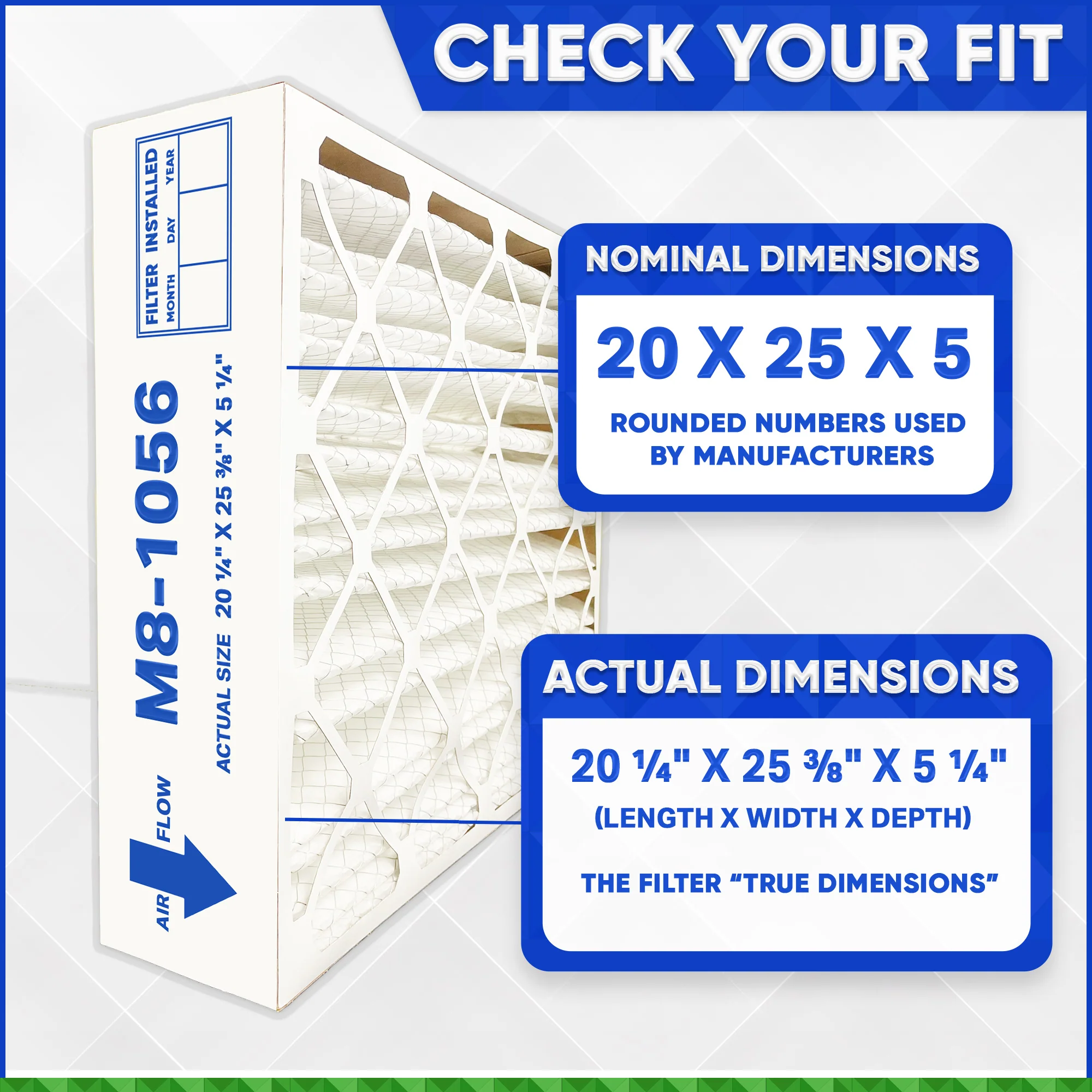 M8-1056 MERV 11 AfterMarket / Generic. Actual Size 20 1/4 x 25 3/8 x 5 1/4 Furnace & A/C Filter. Case of 3 Made in Canada - Image 2
