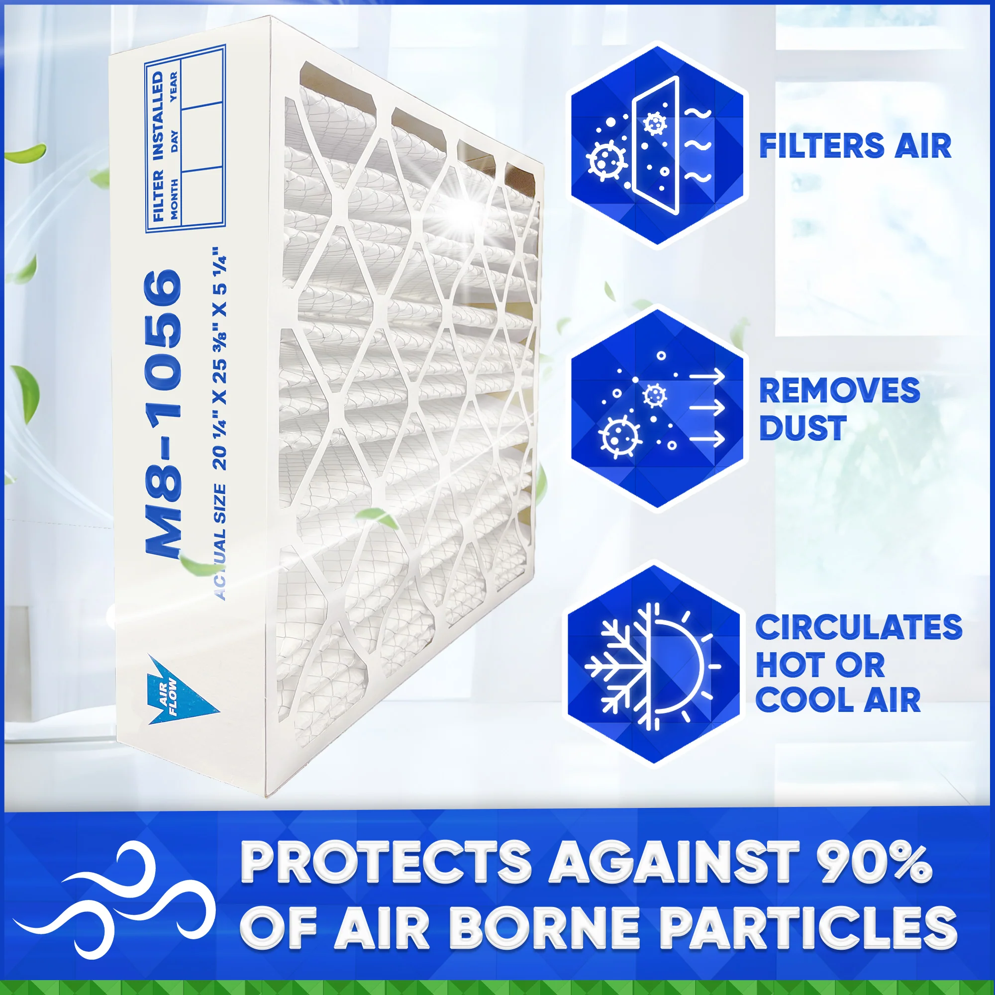 M8-1056 MERV 11 AfterMarket / Generic. Actual Size 20 1/4 x 25 3/8 x 5 1/4 Furnace & A/C Filter. Case of 3 Made in Canada - Image 3