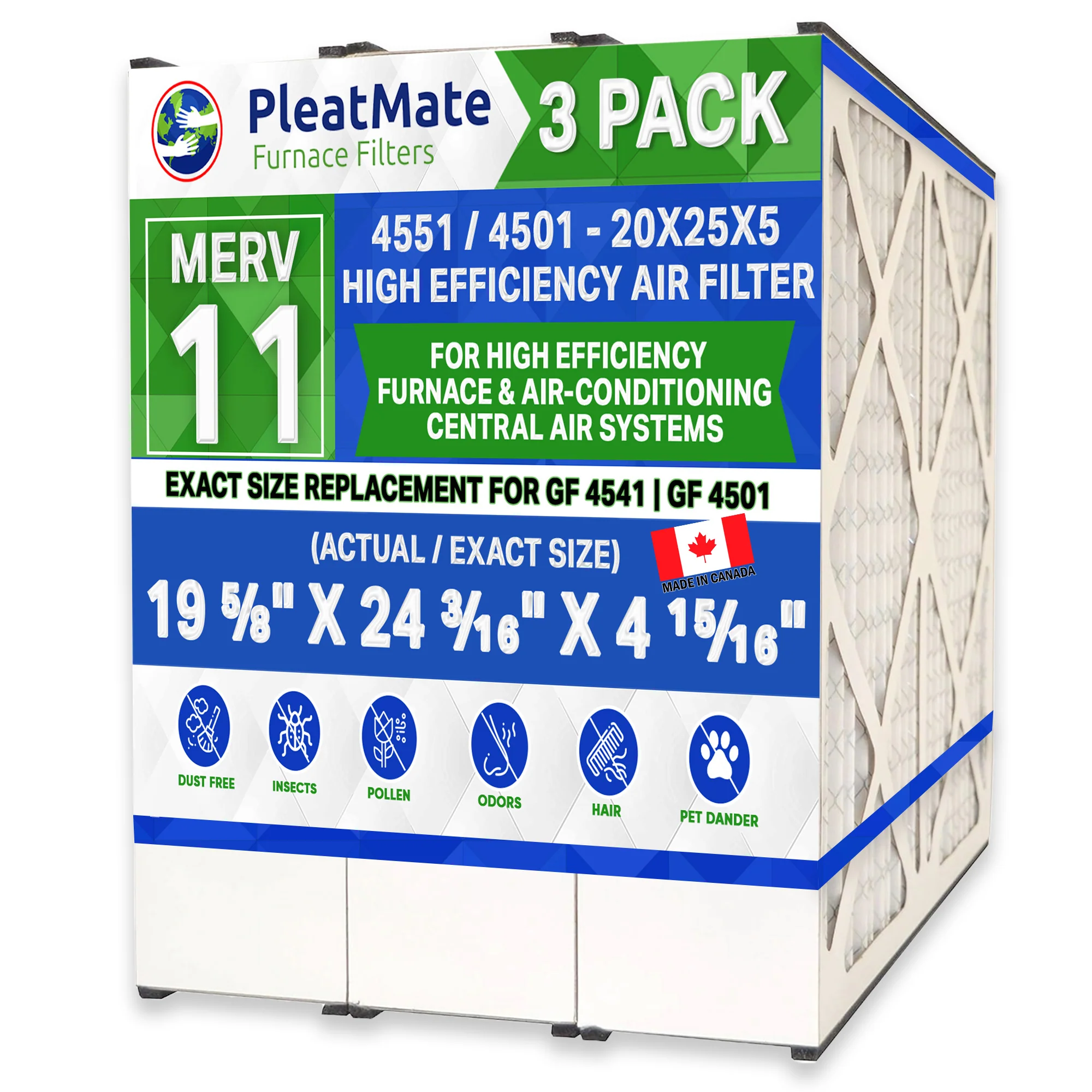 ReservePro 4501 Furnace Filter MERV 11 GF 4551 Mac 2000 Replacement 20x25x5. Case of 3 Made in Canada by Furnace Filters.Ca