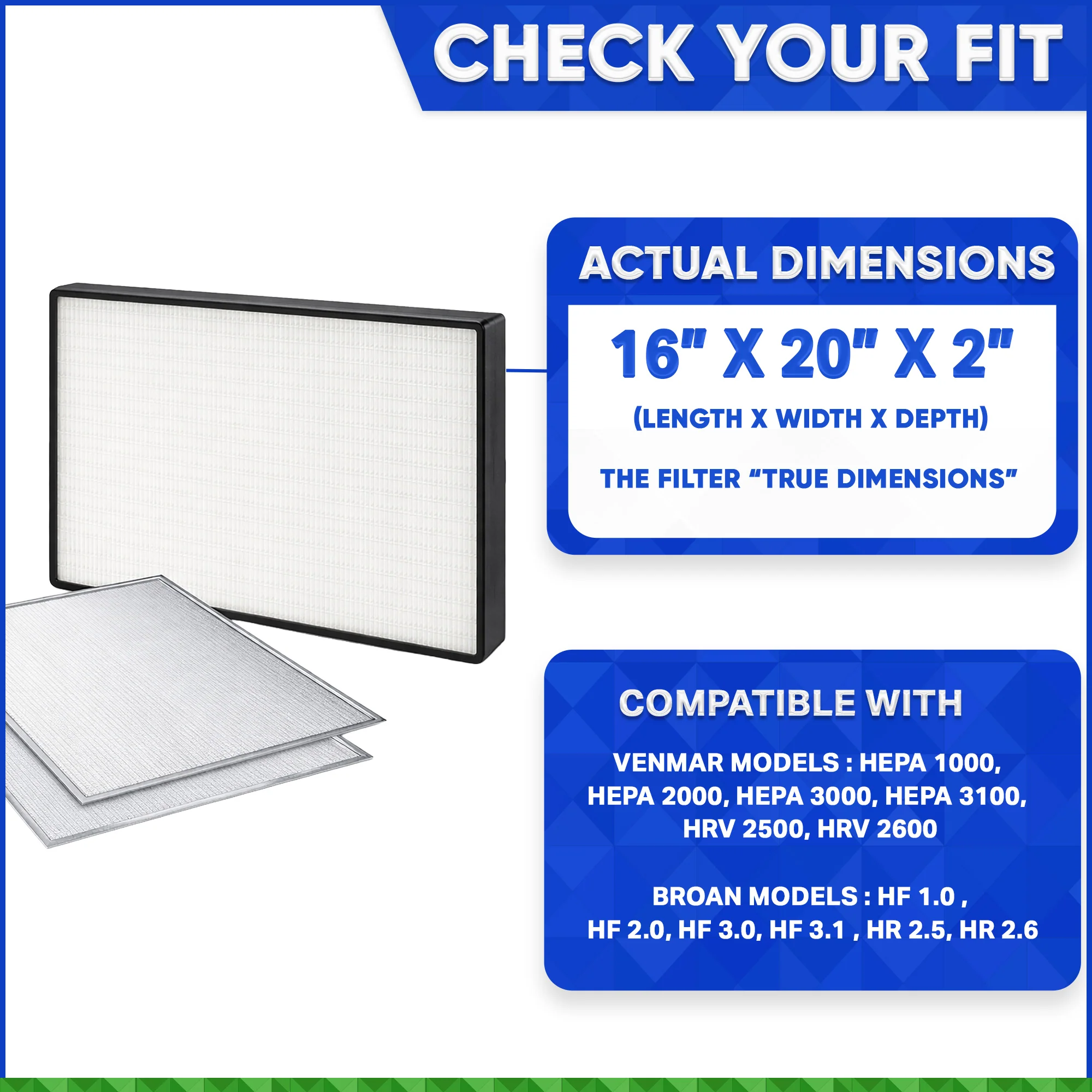 Venmar / VanEE 04803 Compatible Replacement HRV Air Exchanger HEPA Filter Kit - Size : 20 x 16 x 2 Inches - HEPA Filter + 2 Prefilters - Image 2